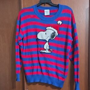 Peanuts Red and Blue Knit Snoopy Ugly Xmas Sweater Sz M